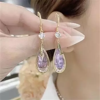 Серьги-капли с длинными кисточками и кристаллами циркония зеленого цвета для женщин, темпераментные корейские украшения, подвески, букле д орей фиолетовый