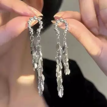 Серьги-капли с длинными кисточками, серебро для женщин со сверкающими камнями серебряный