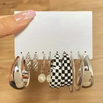 Серьги-капли с геометрическим рисунком, черно-белые бабочки в шахматном порядке, искусственный жемчуг, сердце любви, женский обруч серебряный