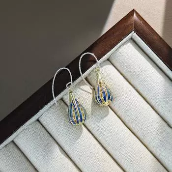 Серьги-капли с геометрическим узором в стиле ретро синий