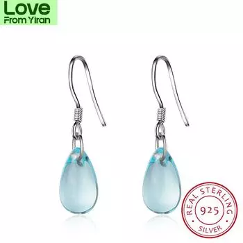 Серьги-капли с голубыми кристаллами для женщин, серьги из стерлингового серебра 925 пробы, букле д Орей S-E666