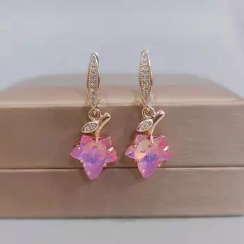 Серьги-капли с хрустальными листьями для женщин, модные ювелирные аксессуары золотого цвета для вечеринок розовый