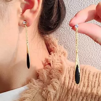 Серьги-капли с каплями масла и бриллиантами, серьги в корейском стиле, длинные серьги с эффектом холодного ветра из металла
