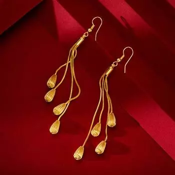 Серьги-капли с кисточками Женские длинные серьги золотой