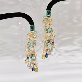 Серьги-капли с микро-инкрустацией из циркония в виде цветка Модные легкие роскошные тяжелые промышленные изысканные серьги золотой