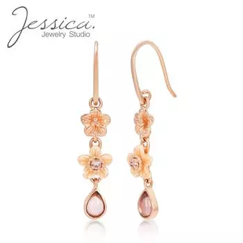 Серьги-капли с настоящим перламутром из розового золота 14 карат и чистого серебра 925 пробы