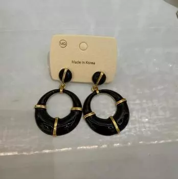 Серьги-капли с полым кругом, французские ретро-минималистичные темпераментные серьги, антикварные серьги 5.2*3.5cm чёрный