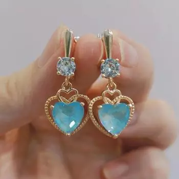 Серьги-капли с синим сердечком и кристаллами циркона для женщин, новинка 2023 года, модные золотые серьги для свадьбы, помолвки и вечеринки, ювелирные аксессуары синий