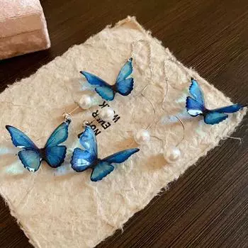 Серьги-капли с жемчугом, бабочка, простые длинные серьги, подарок ear line