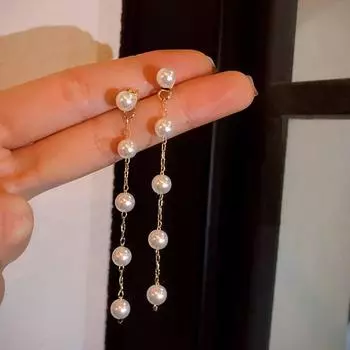 Серьги-капли с жемчугом Изысканные длинные серьги-капли с подвесками на каждый день 1 pair