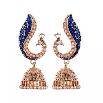 Серьги-капли с золотым жемчугом и синим павлином, мозаика Brincos De Festa, индийские украшения, Pendientes Largos Joias синий