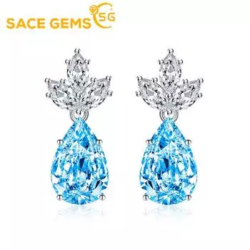 Серьги-капли SACE GEMS с медным цирконом — новые серьги-капли с синим цветком розовый