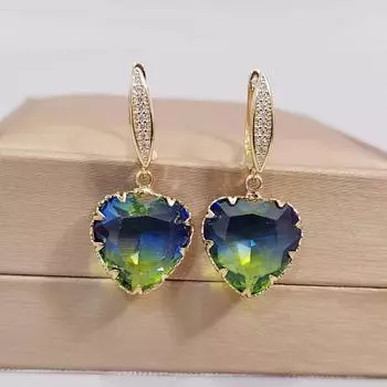 Серьги-капли синего цвета в форме сердца для женщин, новинка 2023 года, модные серьги золотого цвета с цирконием, ювелирные изделия, аксессуары для вечеринок синий
