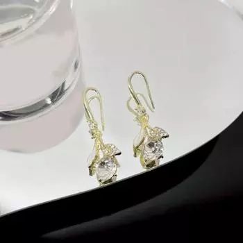 Серьги-капли со стразами в виде листьев для женщин и девочек, золотые украшения, неаллергенные золотистый