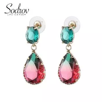 Серьги-капли SODROV с глубоким турмалином и кристаллами