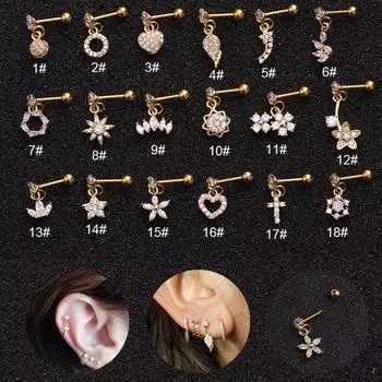Серьги-капли Свадебные Цирконий Цветок Сердце Изысканный Спираль Пирсинг Трагус Серьги-гвоздики Ракушка Женщины Девушки Золотой Серебряный Сплав Крест Корона Аксессуары