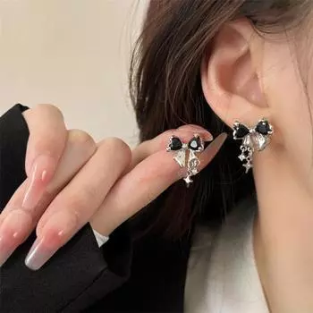 Серьги-капли, темпераментные геометрические циркониевые привлекательные износостойкие украшения, высококачественная подвеска со сверкающими бантами чёрный