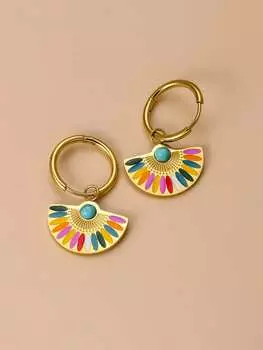 Серьги-капли в форме веера с бирюзовым декором