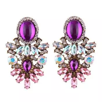 Серьги-капли в стиле бохо с большими кристаллами и индийскими камнями, женские модные украшения, женские этнические свадебные серьги-подвески со стразами красный