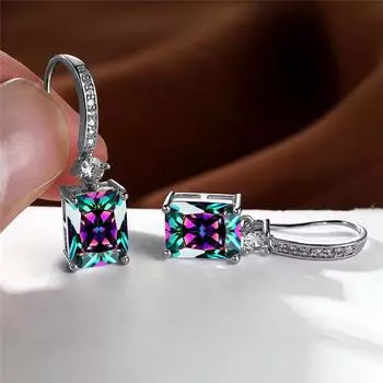 Серьги-капли в стиле бохо серебряного цвета для вечеринки, маленькие, изящные, квадратные, с камнями, для женщин, прямоугольные, висячие серьги, свадебные украшения серебряный/белый