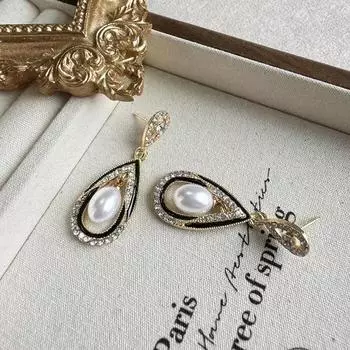 Серьги-капли в стиле ретро французского суда с геометрическим узором, нишевый темпераментный жемчуг, высокочувствительные легкие роскошные элегантные серьги, универсальные