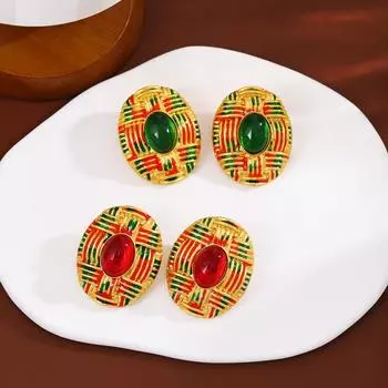 Серьги-капли в стиле ретро с цветными блоками для утонченных дам зелёный