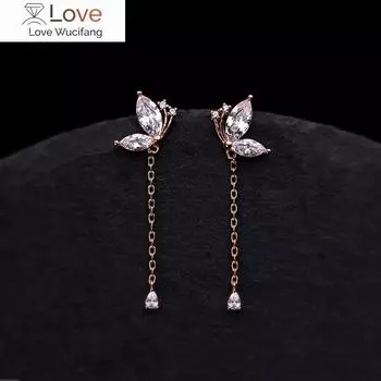 Серьги-капли в виде бабочки, 925 пробы, стерлинговое серебро, кисточка, кристалл, розовое золото, серьги-кольца для женщин, модные ювелирные изделия розового золота