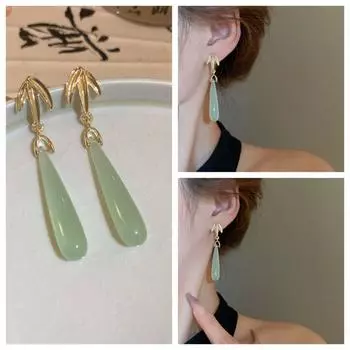 Серьги-капли в виде свежих листьев бамбука, простые серьги-капли в виде воды, новые китайские серьги-гвоздики в стиле чонсам зелёный