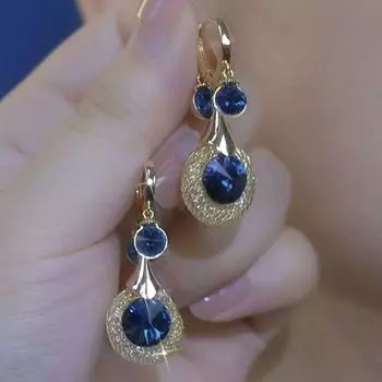 Серьги-капли воды Атмосферные серьги с синим кристаллом для женщин