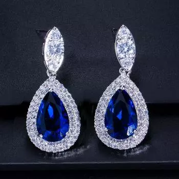 Серьги-капли воды CMM высшего качества белого и золотого цвета с кубическим цирконием белый