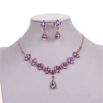 Серьги-капли воды, ожерелье со стразами, свадебный набор хрустальных украшений, банкет