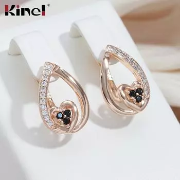 Серьги Kinel Heart из розового золота с блестящим черным цирконом розового золота