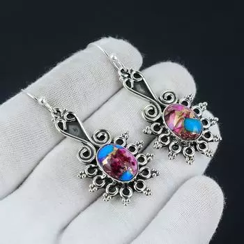 Серьги King Man с розовой колючей устрицей Dahila и бирюзовыми драгоценными камнями, овальные серьги, серьги из стерлингового серебра 925 пробы, серьги с камнем рождения, женские серьги 2.36 розовый