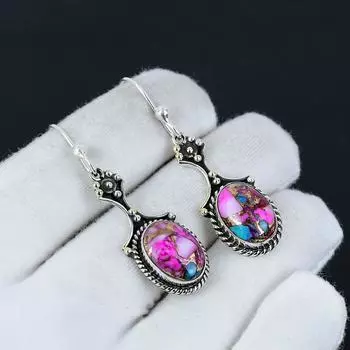 Серьги Kingman Dahila Turquoise Gemstone Earring из стерлингового серебра 925 пробы, серьги-подвески из серебра в стиле бохо, подарки на День святого Валентина, подарки для нее 2.16 фиолетовый