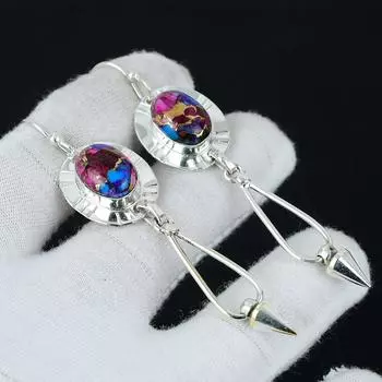 Серьги KingMan Pink Dahila с бирюзой, серебряные серьги, серьги с драгоценными камнями, серьги из стерлингового серебра 925 пробы, натуральный драгоценный камень, серьги для медитации 3.14 розовый