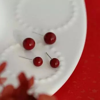 Серьги «Киноварь-крот» из стерлингового серебра 925 пробы Серьги с красной фасолью Серьги 8mm