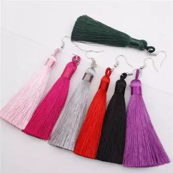 Серьги-кисточки, 1 пара, длинные, с узором, в стиле бохо, полихромные, подарочные серьги 8*2cm