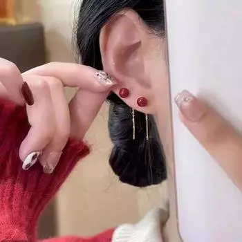 Серьги-кисточки Ankola Retro с красным жемчугом - коллекция 2025 года, элегантные и универсальные ear wire/pair