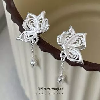 Серьги-кисточки Banyan Tree S925 Silver Hollow Butterfly & Lotus для женщин ES2827 серебряный