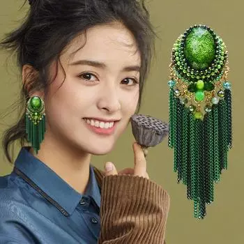 Серьги-кисточки длинные женские милые серьги Jingqi преувеличенные серьги японские и корейские украшения ручной работы в стиле бохо красный