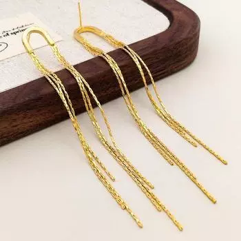Серьги-кисточки из 18-каратного золота с пшеничными цепочками — элитный длинный дизайн для женщин TE01527