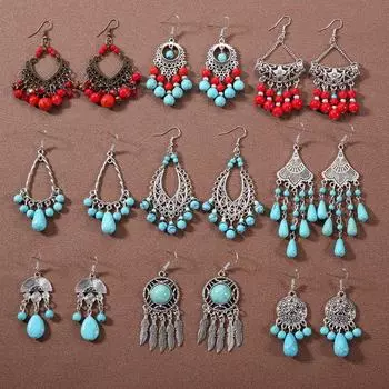 Серьги-кисточки из богемской бирюзы: Тибетские украшения в стиле ретро и этническом стиле для уникальной личности и темперамента 22 бирюзовый