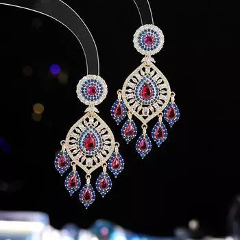 Серьги-кисточки из циркония Heavy Industry Light Luxury Color Long Water Drop Bohemian Earrings Bridal Earrings