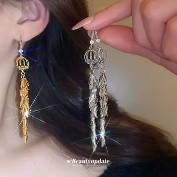 Серьги-кисточки из листочков циркония с гальваническим покрытием из золота: Элегантный, модный, универсальный женский аксессуар. ear hooks серебряный