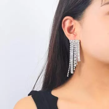 Серьги-кисточки из медного циркония для невест и подружек невесты серебряный