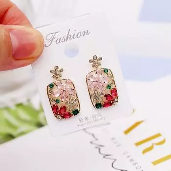Серьги-кисточки из розового циркония, серебро 925 пробы, игольчатый темперамент, милые ретро-серьги квадратной формы, полая геометрия