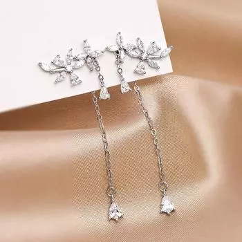 Серьги-кисточки из серебра 925 пробы Banyan Tree - Элегантный дизайн с бриллиантовыми цветами для женщин S925 Silver