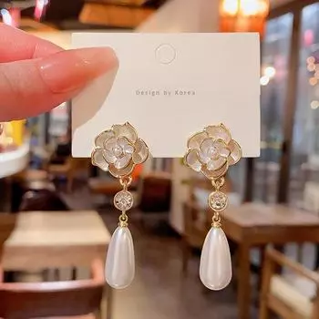 Серьги-кисточки из серебра 925 пробы с жемчугом камелии для женщин - модный аксессуар класса люкс золотой