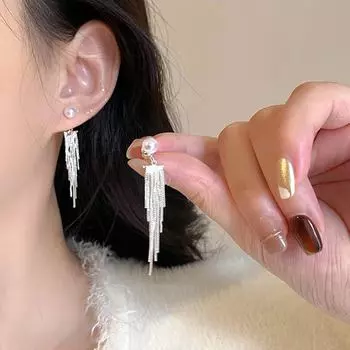 Серьги-кисточки из серебра 925 пробы с жемчугом: Модная, элегантная двусторонняя одежда для женщин A1364 серебряный