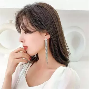 «Серьги-кисточки из серебра 925 пробы со стразами: Европейская и американская мода высокого класса для женщин. A pair